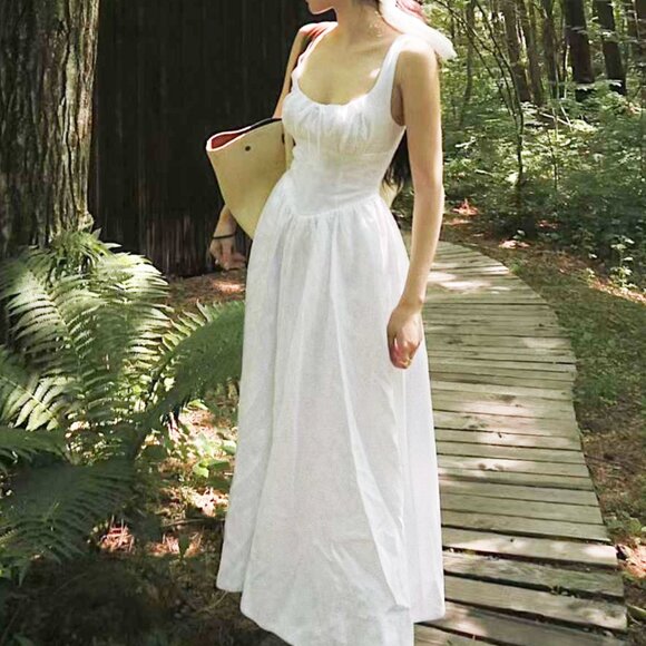 NEW BEST Reformation Balia Linen Midi Dress Sz4 White Linen Bow Sleeveless - Picture 13 of 13